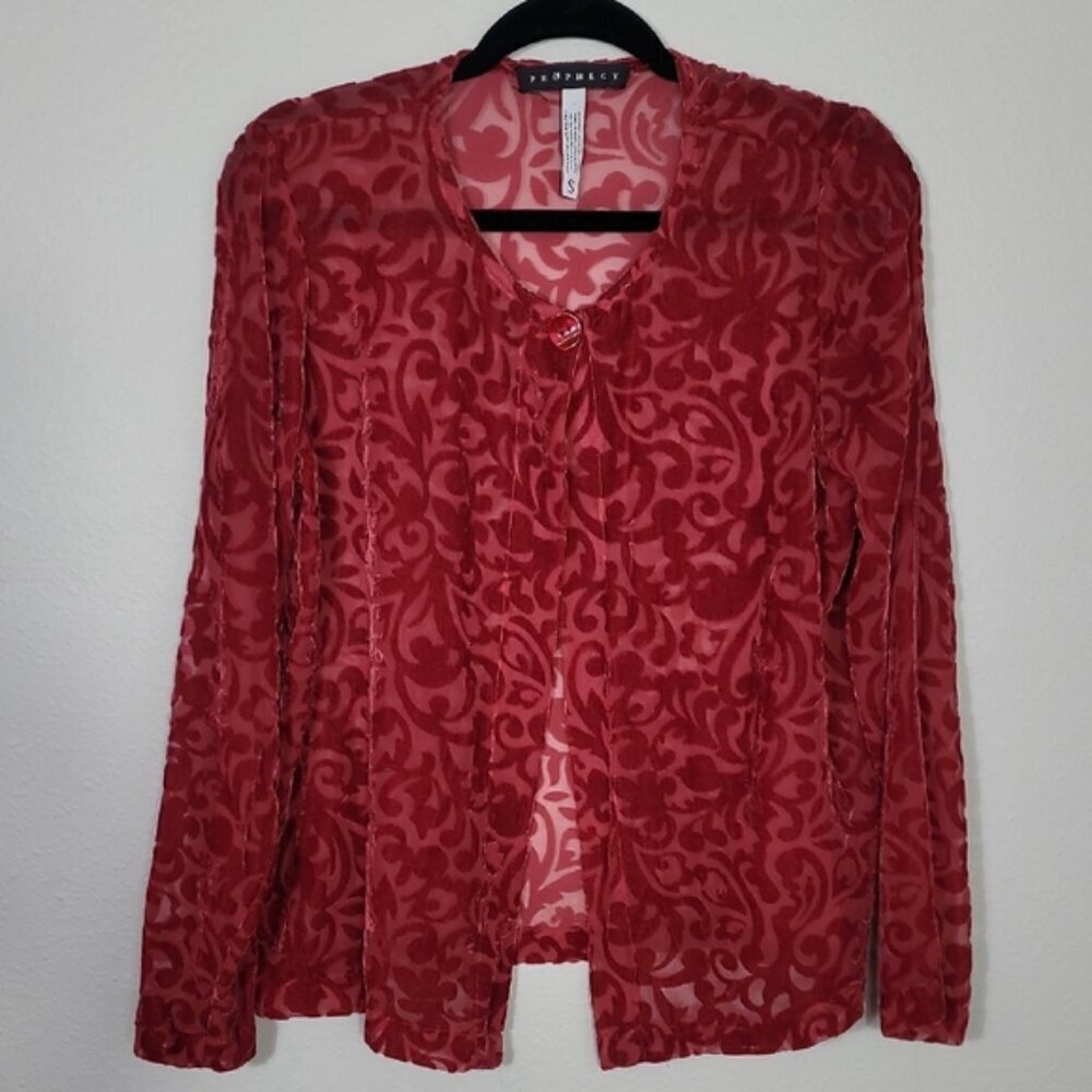 Y2K Prophecy Burnout Velvet Cardigan Shrug Size S Red Floral Whimsigoth 90s Vamp